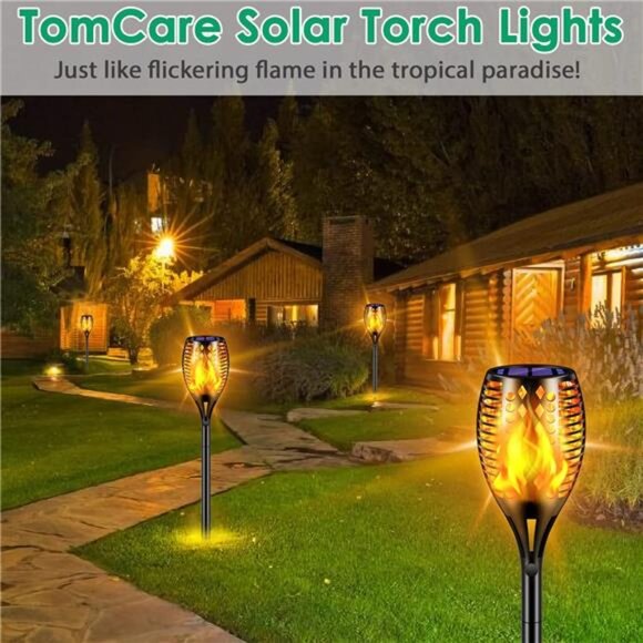Solar Lights, 43" Waterproof Flickering Flames 96 LED Torches Outdoor Landscape - Picture 5 of 7